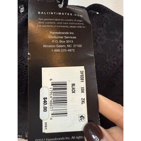 NWT Bali Comfort Revolution Lace Bra Size 20L Black Supportive Fit (bin DD192) - Picture 9 of 10